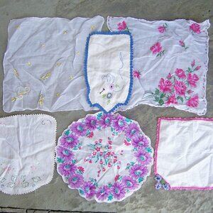 Vintage Floral Hankerchiefs & Doilies 3 of each